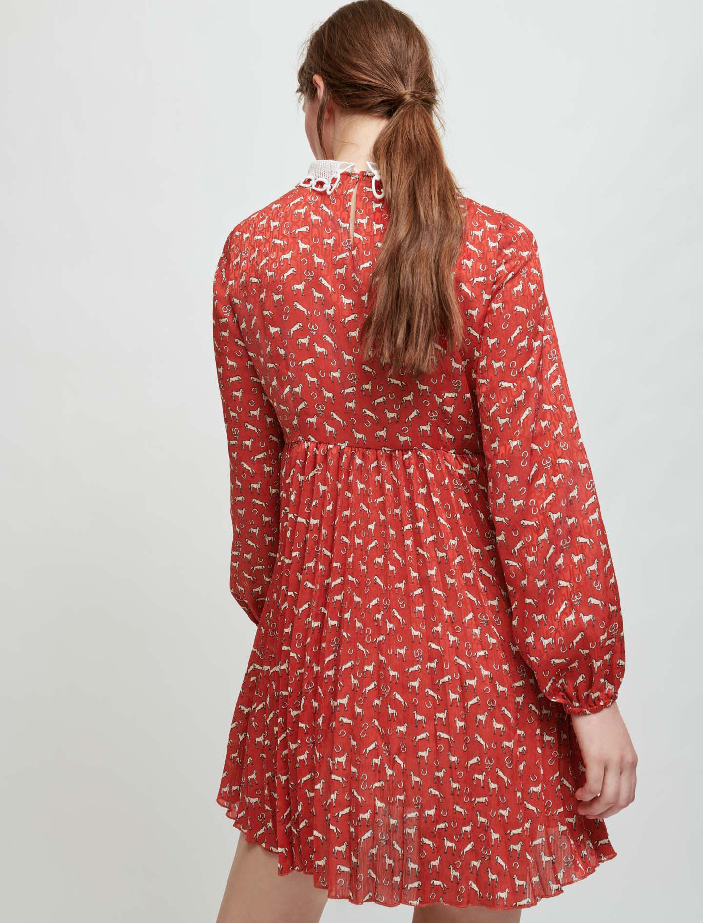 Rochie imprimată cu guler din ghipură - Chevaux Rouge