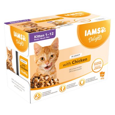 48 x 85 g IAMS Delights Senior/Kitten Nassfutter in Soße – 42 + 6 gratis!*