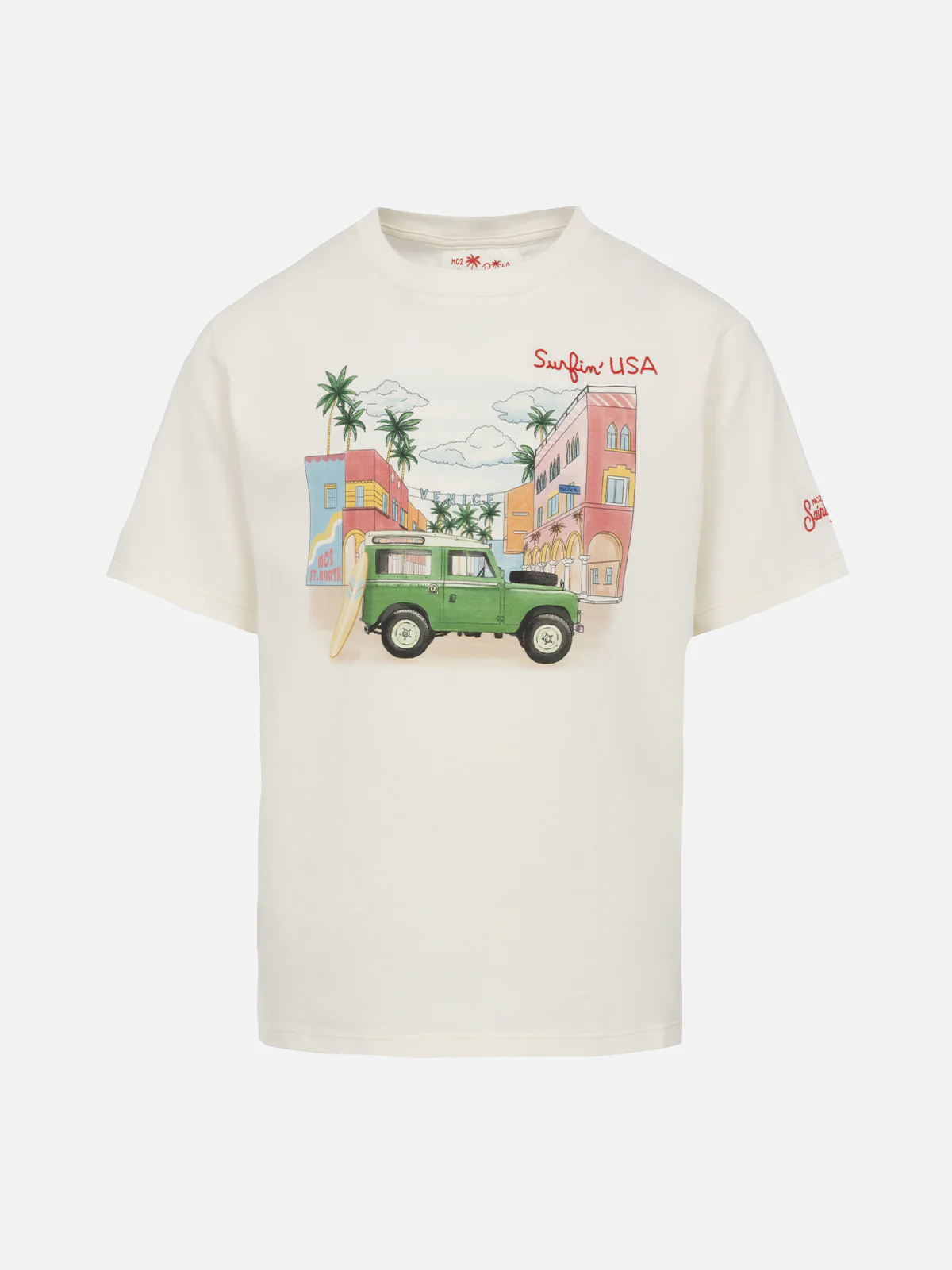 T-shirt da bambino in cotone con stampa piazzata Venice e ricamo Surfi