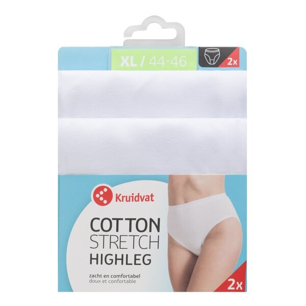 Kruidvat medvilninės tamprios kelnaitės su aukštais klešnėmis, baltos, XL dydis, 2 vnt.