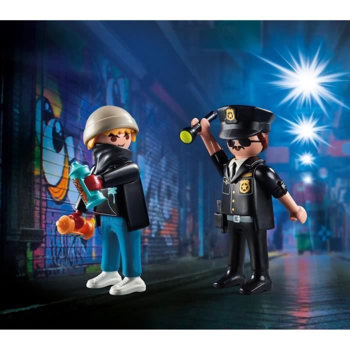 PLAYMOBIL - 70822 - Playmobil Duo - Policial e Grafiteiro - Unissex - Plástico - Azul