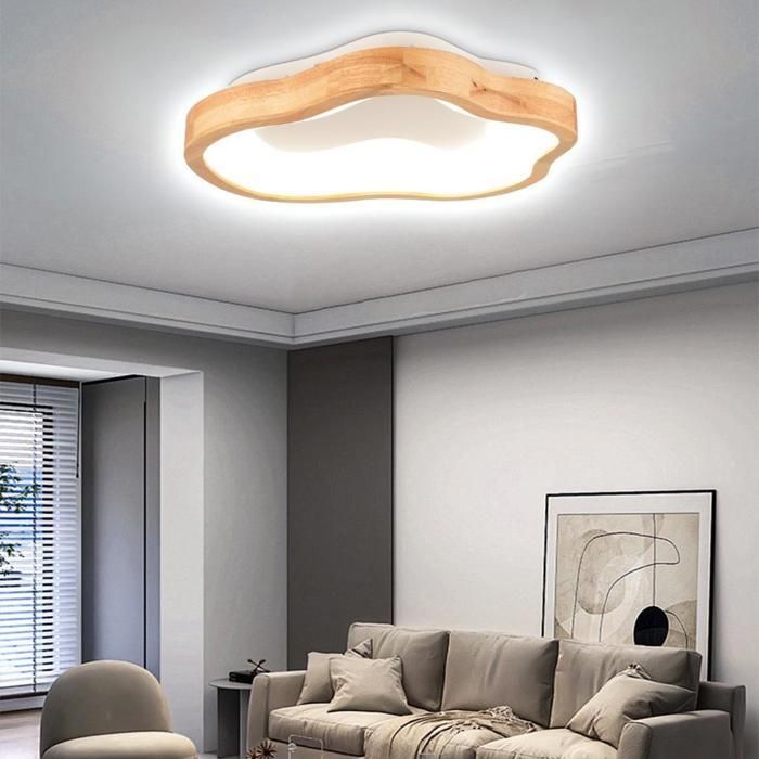 Lámpara de techo LED redonda de madera WOTTES - Ø40*7,5 cm - Blanco frío - Lámpara de techo de madera con forma de nube - Para salón, cocina y baño