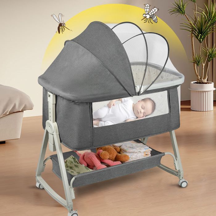 MIPAN. Cuna colecho 3 en 1 - Cama con inclinación y altura ajustables - Cuna para bebés desde recién nacidos hasta los 36 meses - Gris