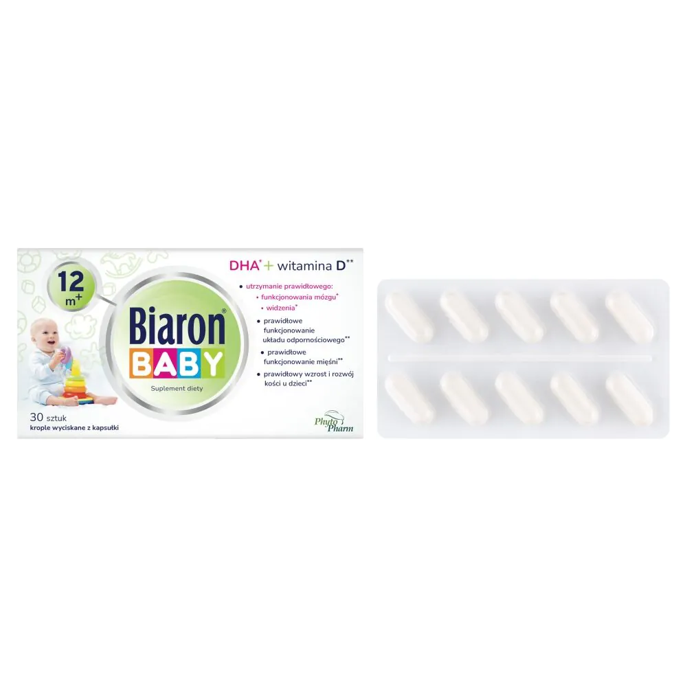 Biaron Baby, DHA + Witamina D dla dzieci od 12. miesiąca życia, Krople wyciskane z kapsułki