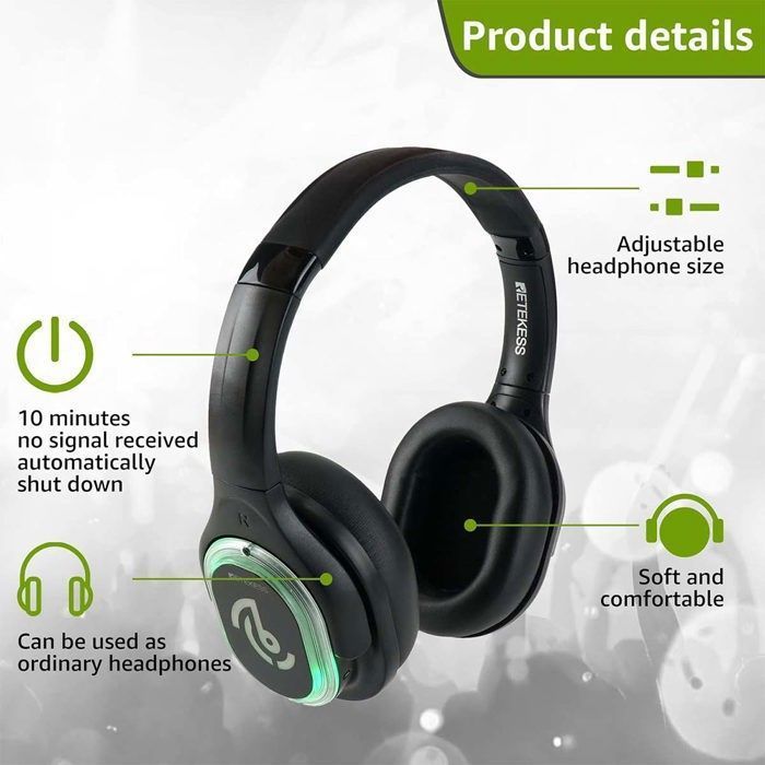 Retekess TA004 Wireless TV Headphones, Silent Disco Starter Kit, 200m Range, 2 Earbuds, TV Headphone Set