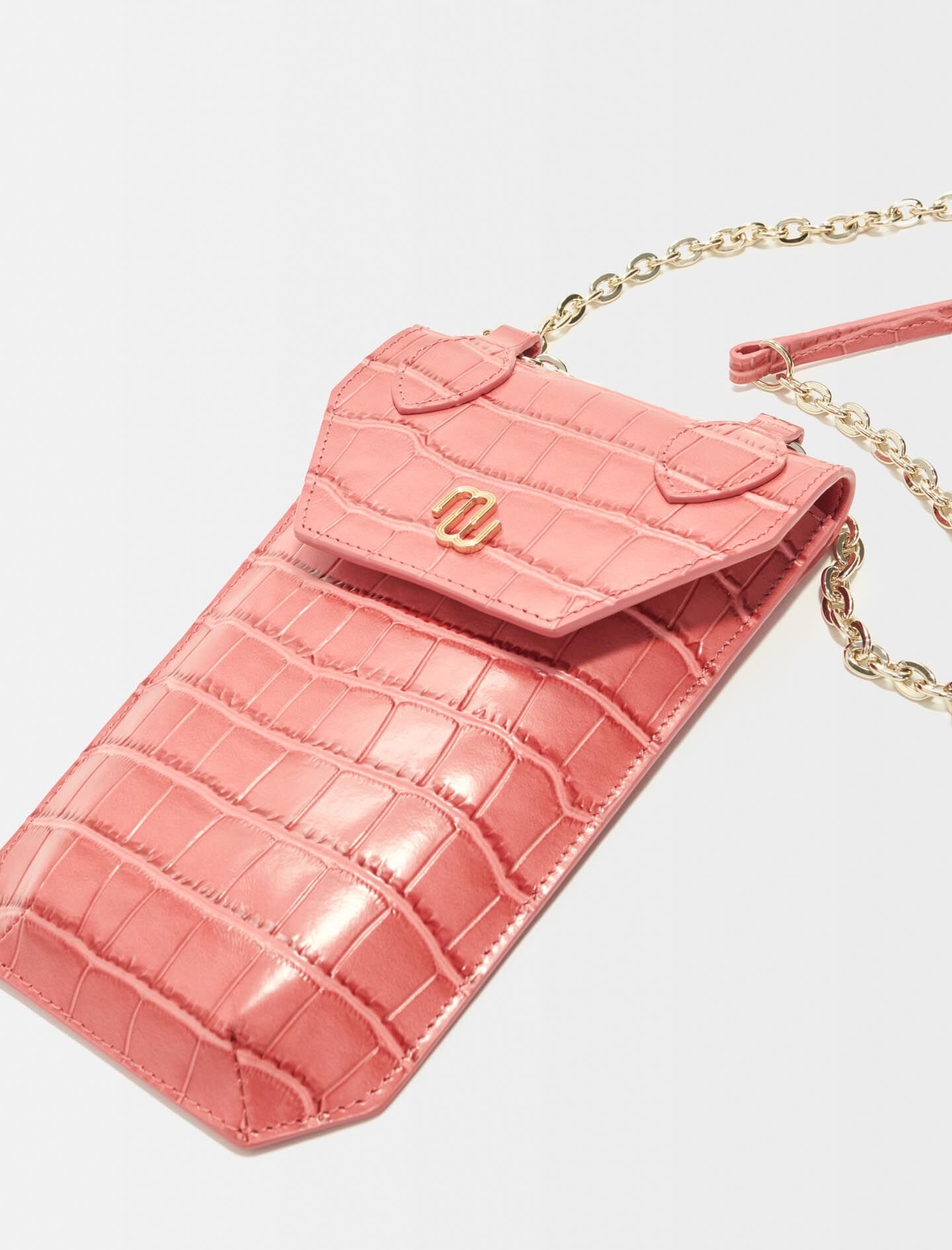 Telefoonhoesje van leer met krokodillenprint - Bois de Rose