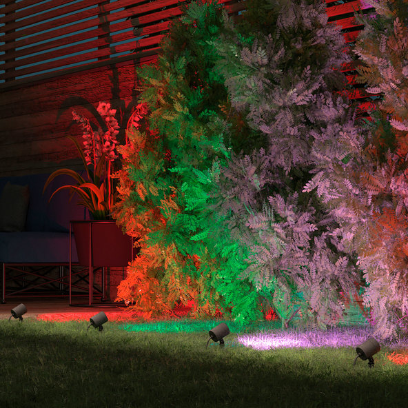 Smarte LED-Gartenspots Flores Gen2, λευκό + χρώμα, σετ 3er