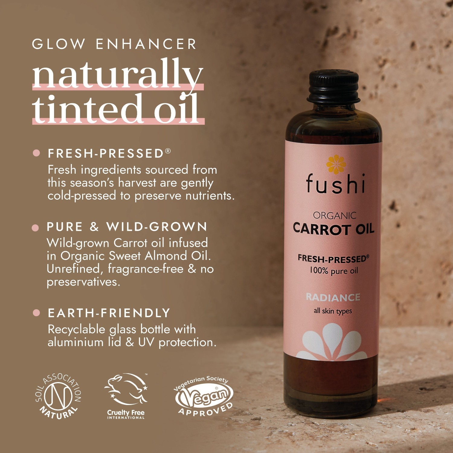 „Fushi“ kūno aliejus, šviežiai spaustas morkų aliejus – 100 ml