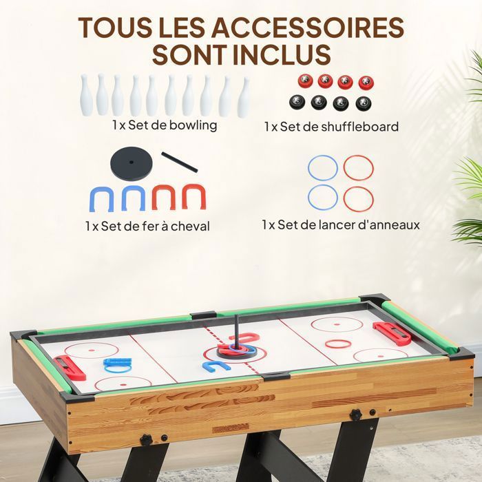 Table Multi-Jeux 13 en 1 Pliable, table de jeu baby-foot, billard, pour enfants et adultes 120 x 106 x 82 cm noyer clair