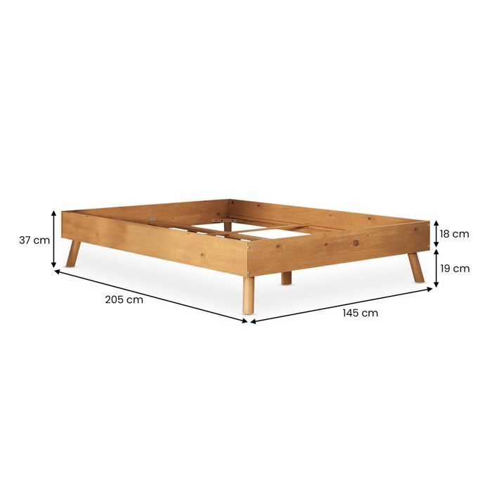 Conjunto de cama futón doble KARRI con cabecero para adultos, 140 x 200 cm, en madera maciza, color gris y roble.