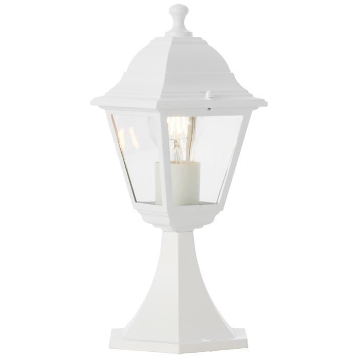 Bolardo exterior NISSIE, blanco - Acabado brillante - Metal/cristal - IP44 - 1xE27 60W