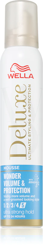 Mousse capilar Wella Deluxe Wonder Volume & Protection para dar volume aos cabelos.