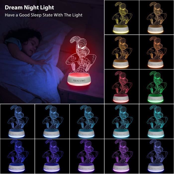 KENLUMO Spiderman Lamp, Kerstcadeau voor kinderen, LED-nachtlampje met afstandsbediening, aanraakbediening om de kleur te veranderen, decoratie voor tienerkamer
