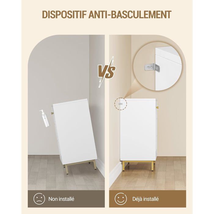 Armario de baño, unidad de almacenamiento, armario de baño, armario de almacenamiento con 2 puertas, compartimento abierto, blanco-dorado