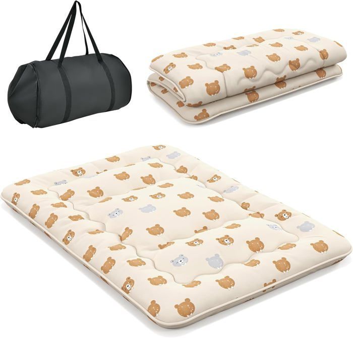 Colchón futón japonés GOPLUS para 2 personas, 140x200 cm - Cama enrollable portátil con bolsa de transporte, color marrón.
