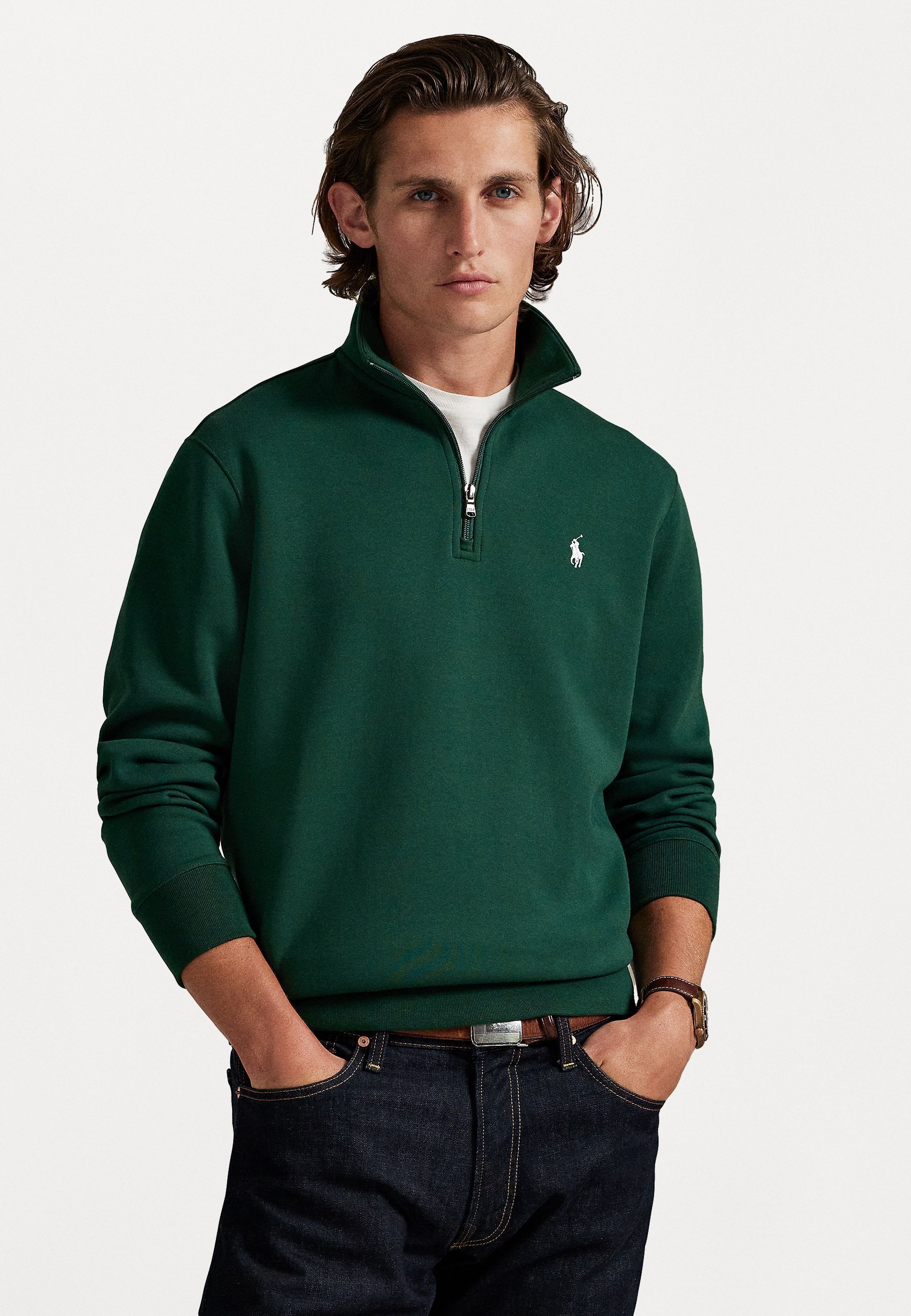 Pull-over Polo Ralph Lauren à double maille et quart de zip - Sweat-shirt - Pin vintage