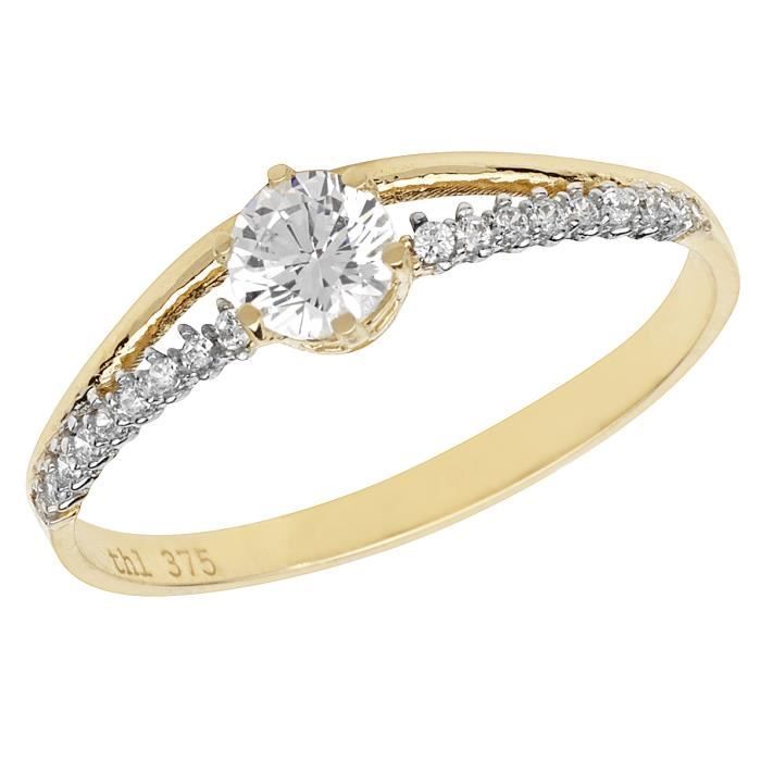Women's Ring - 375 Gold - Cubic Zirconia - Yellow - Size 49 to 63 - 6mm Wide