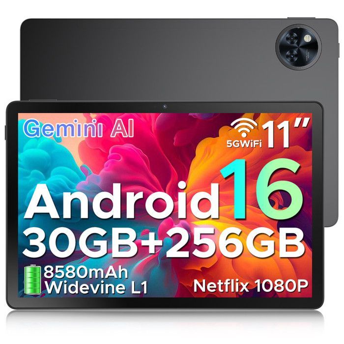 Tablet DOOGEE U11 PRO Android 16, Unisoc T7200, bateria de 8580mAh, tela IPS de 11 polegadas com taxa de atualização de 90Hz, armazenamento de 30GB + 256GB, Widevine L1, Wi-Fi 6 - Preto