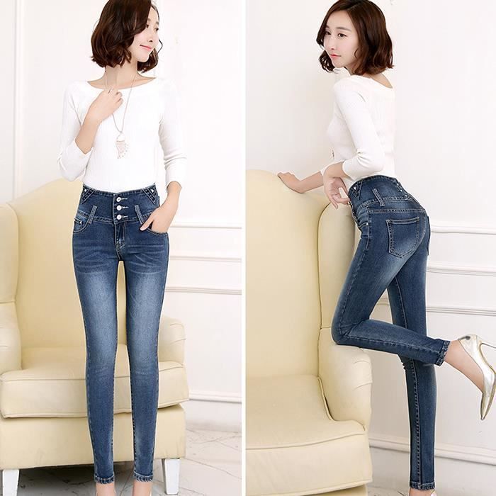 FUNMOON Jeans Skinny Femmes Taille Haute Stretch Grande Taille