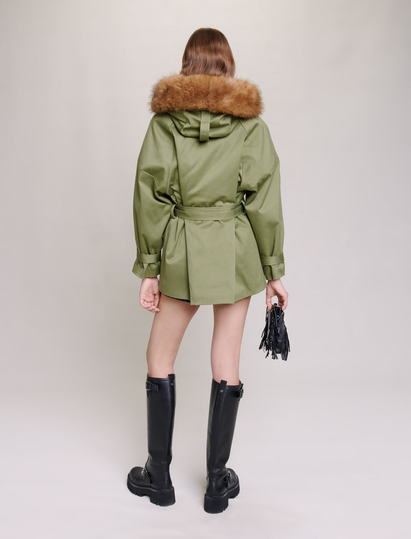 Korte parka met capuchon - Khaki