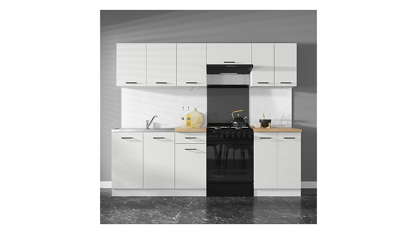 Komplet kuchenny  Junona Line 240 cm kredowy połysk bez blatu