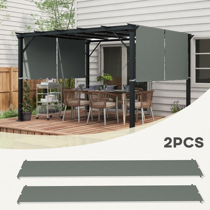 Juego de 2 toldos de repuesto para pérgola - Outsunny - retráctiles, 4,9 x 1,2 m - tejido de poliéster con protección UV - gris oscuro