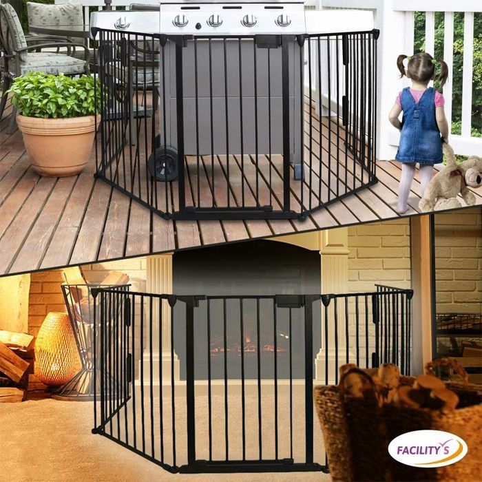 Barrière de protection, sécurité bébé/enfant/animaux L300 x H74.5 cm -  métal - FACILITYS - 5 panneaux + poignée sécurisée - noir