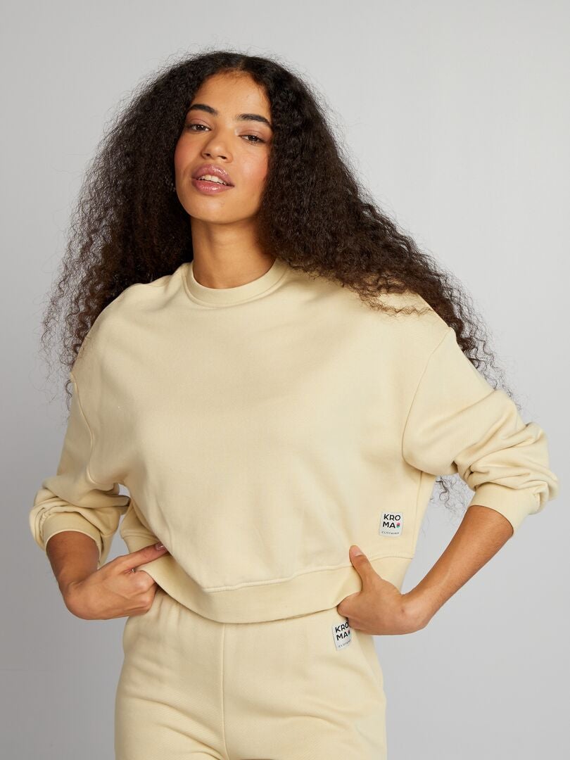Sudadera con detalle de cuello redondo - BEIGE