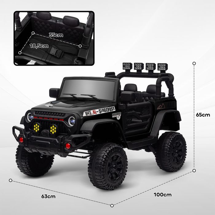 Cochecito eléctrico infantil - AIYAPLAY - Control remoto de 2,4 GHz - 2 motores de 12 V - 3 velocidades - PP y metal - 100 x 63 x 65 cm - Negro