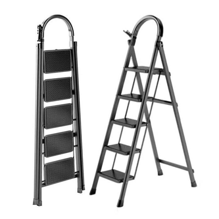 Scala a pioli - Seven Comfort - 5 gradini - Pieghevole - Antiscivolo - 90×47×153 cm (L x P x A) - Portata massima 150 kg - Acciaio - Nera