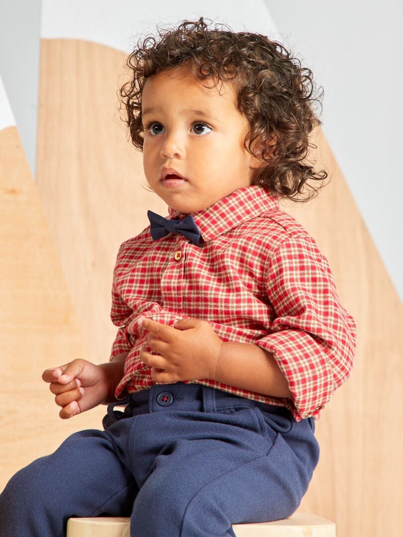 Geruit overhemd + flanellen broek + vlinderdas - ROOD
