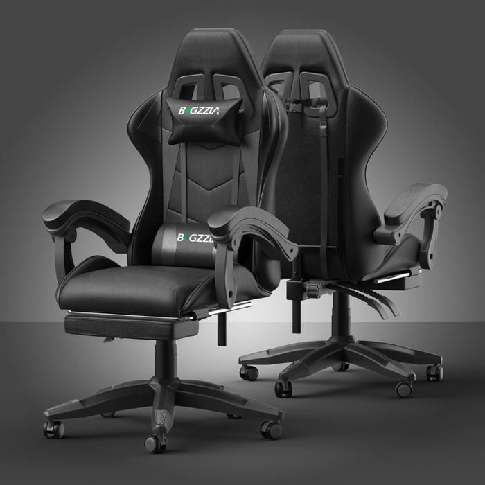 Chaise de gaming de bureau avec repose-pieds ergonomique, pivotant à 90 °, avec coussin lombaire & appuie-tête, réglable en hauteur
