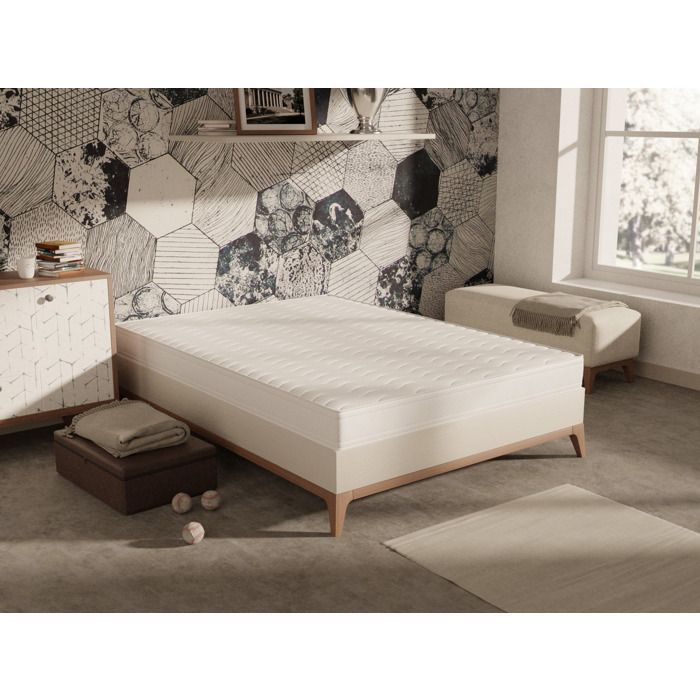 COMFORT Set: Bed Base + Mattress 160x200 cm | Height 15 cm | Polyurethane Foam | 4 Legs | Balanced Comfort