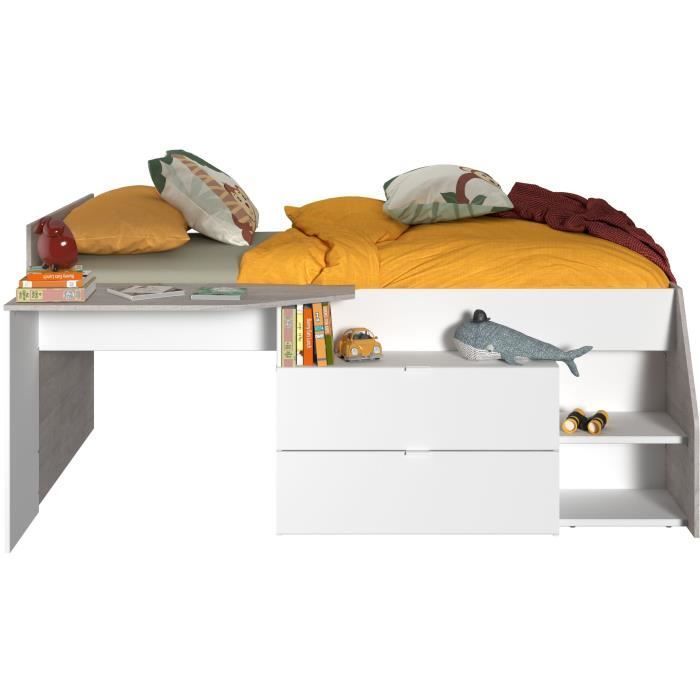 Cama infantil combinada contemporánea PARISOT KIM - gris loft y blanco - 90 x 190 o 200 cm