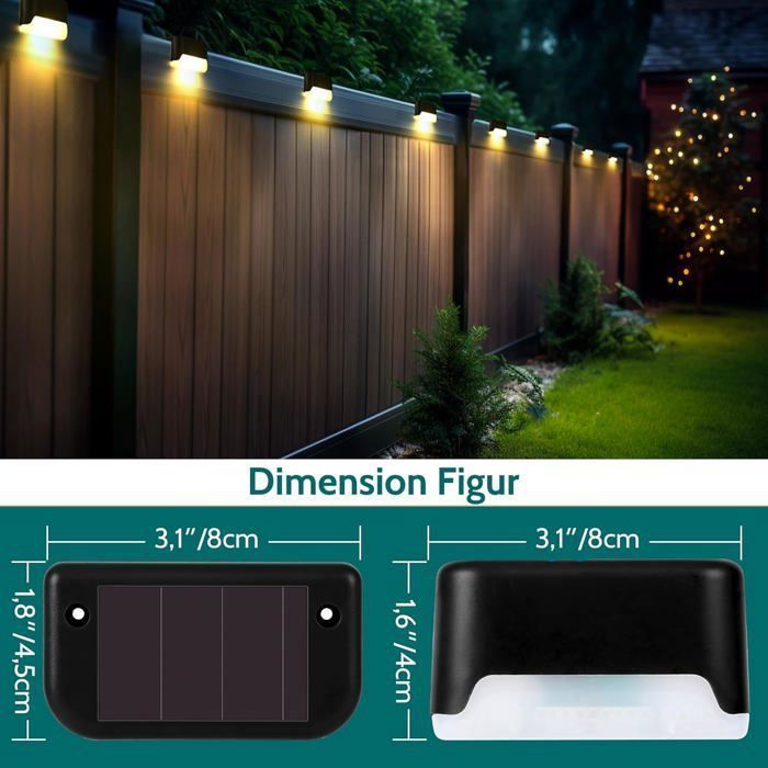 Lampes solaires d'extérieur - JEIIBRZUI - Lot de 12 - LED étanches - Noir et blanc chaud - Jardin contemporain