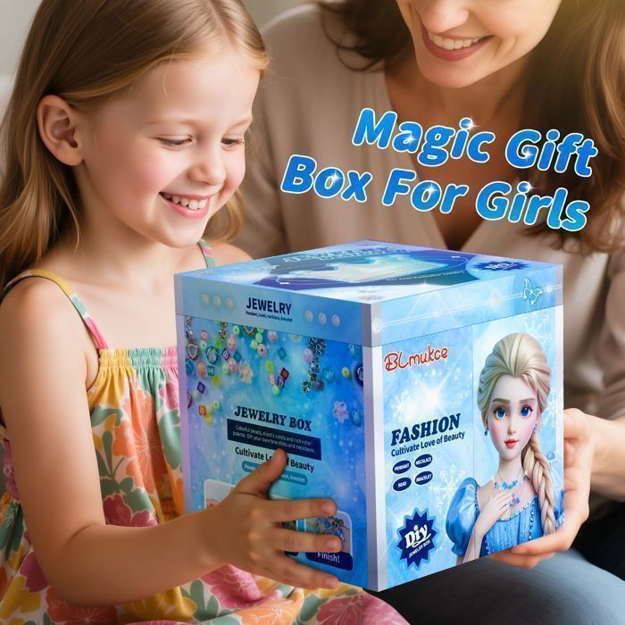 Kit de perles DIY princesse fille - KUKUFUN - Coffret à bijoux avec miroir - 3-12 ans