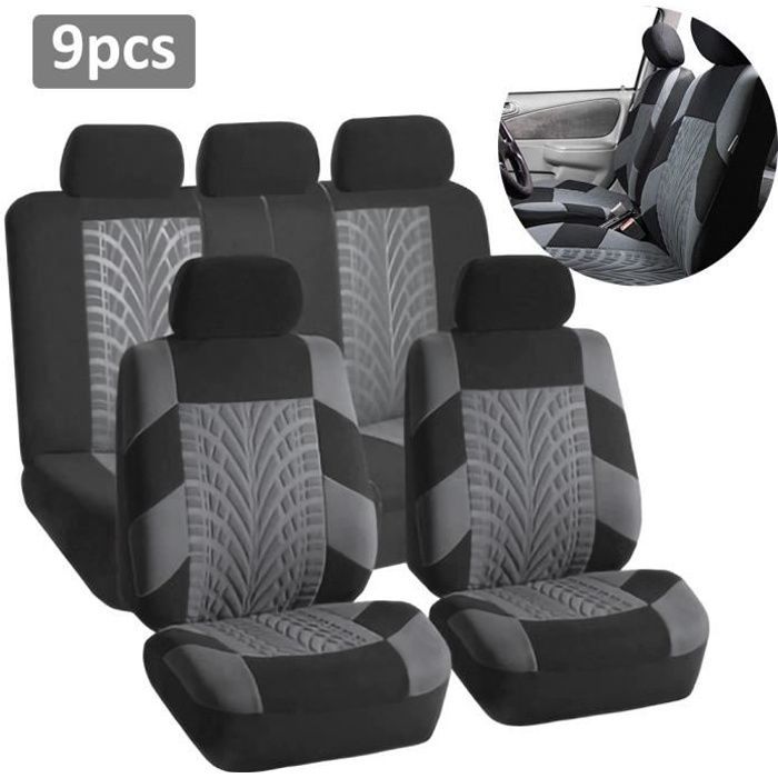 MOMOTOU Housse de siège voiture universelle gris foncé 9 pièces — texture pneu, avant et arrière