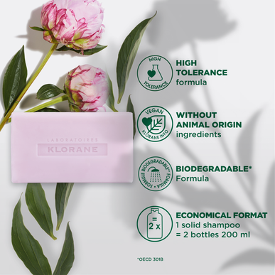 Klorane Peony Shampoo Bar Sensitiv hodebunn Solid Shampoo Peony BIO Soothing 80g 80g