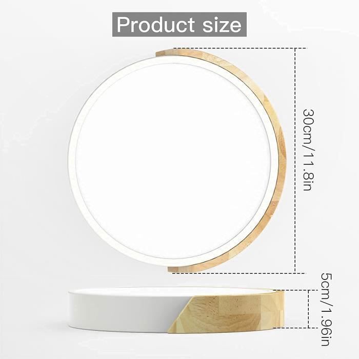 DELIPOP Plafonnier LED moderne 24W - 6500K Lumière blanche - Lampe de Plafond bois Rond pour chambre salle à mange cuisine - Blanc