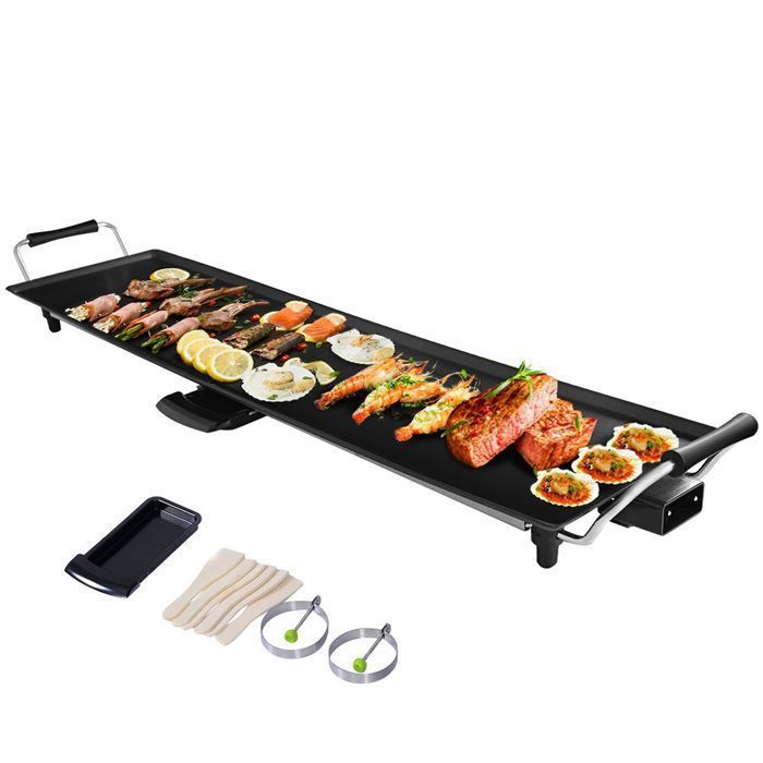 Plancha Electrique Antiadhésive COSTWAY-1800W-90 x 23 CM-Thermostat Adjustable-Tiroir Collecteur d’Huile-Conduction Thermal Rapide