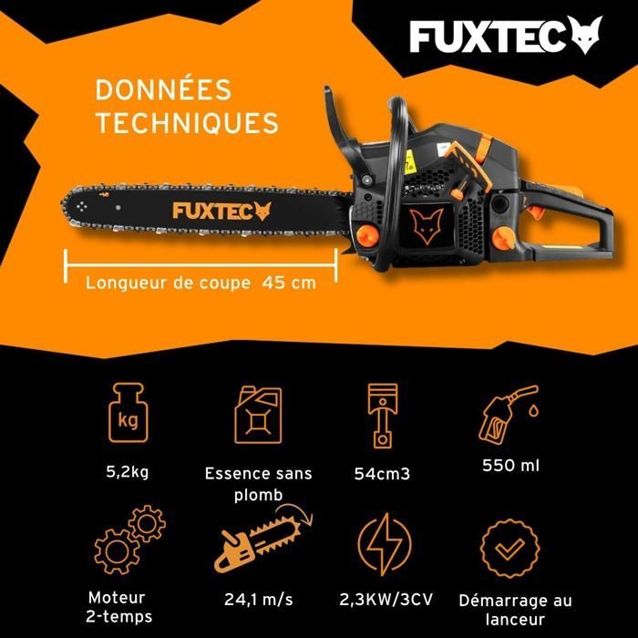 Motosierra de gasolina FUXTEC FX-KS255 - 54 cc, 18 pulgadas, edición negra
