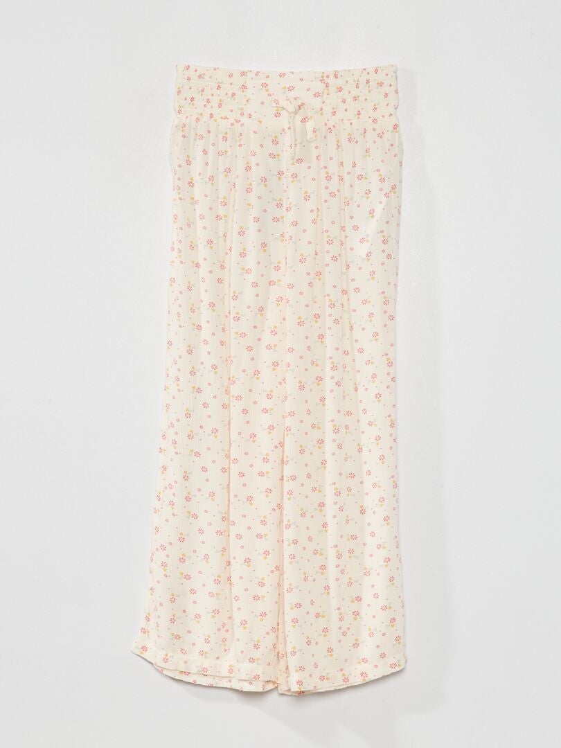 Pantalones de pierna ancha en tejido floral repujado - BEIGE