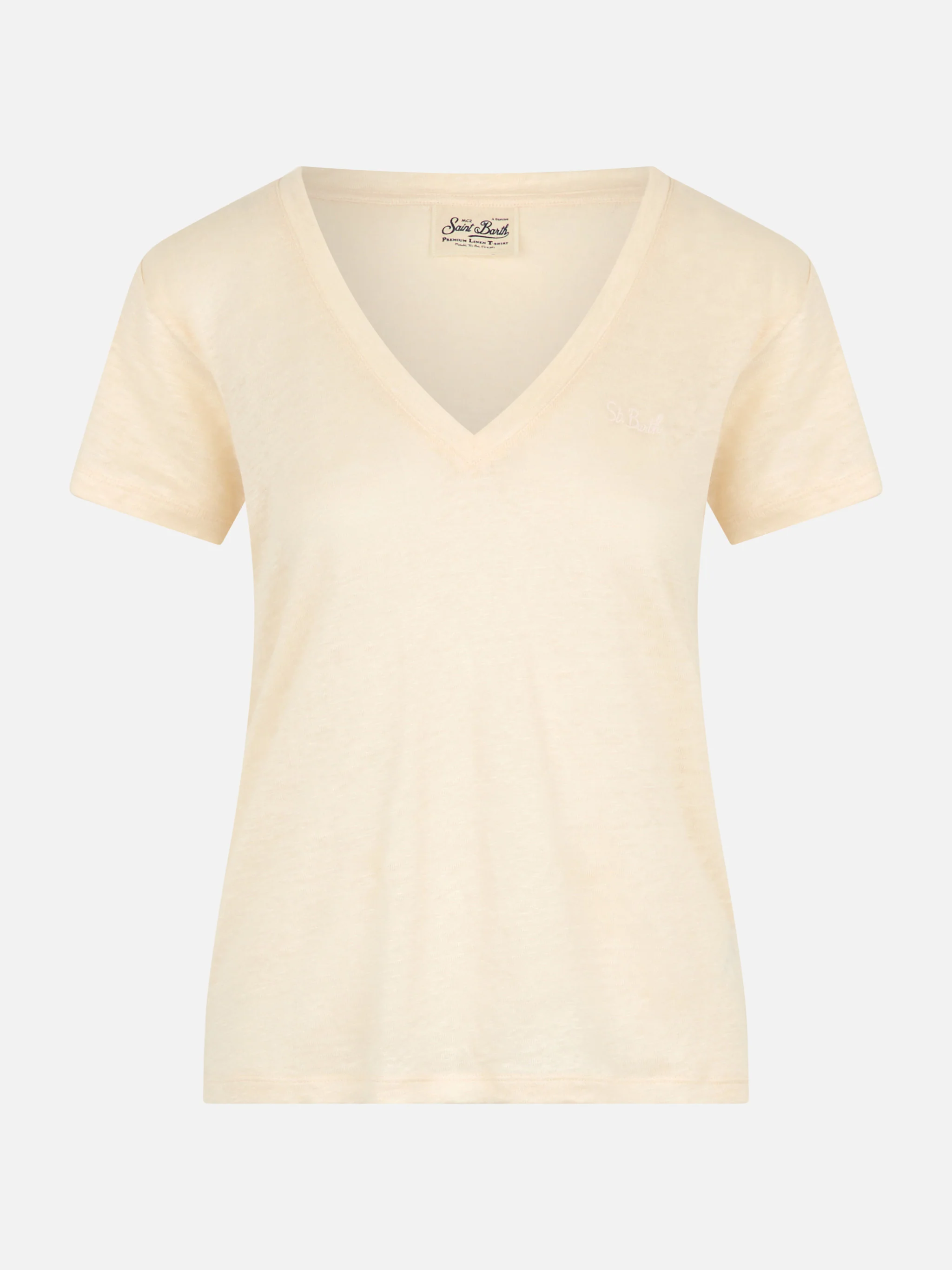 Eloise off-white T-shirt met V-hals van linnenjersey