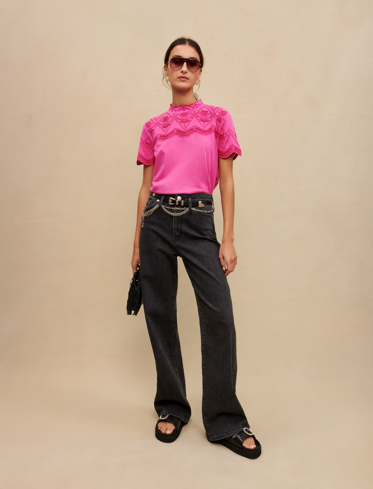 Tricou brodat - Fuchsia