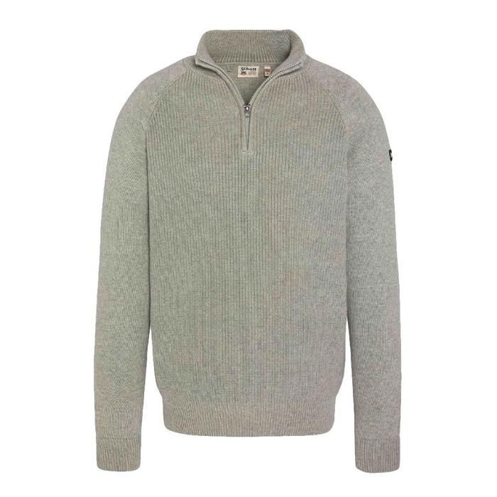 Pull 1/4 zip Gris Homme Schott Plali