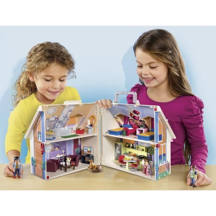 PLAYMOBIL 70985 Casa portátil azul, 3 figuras, accesorios incluidos, 70985, casa de muñecas, la casa tradicional