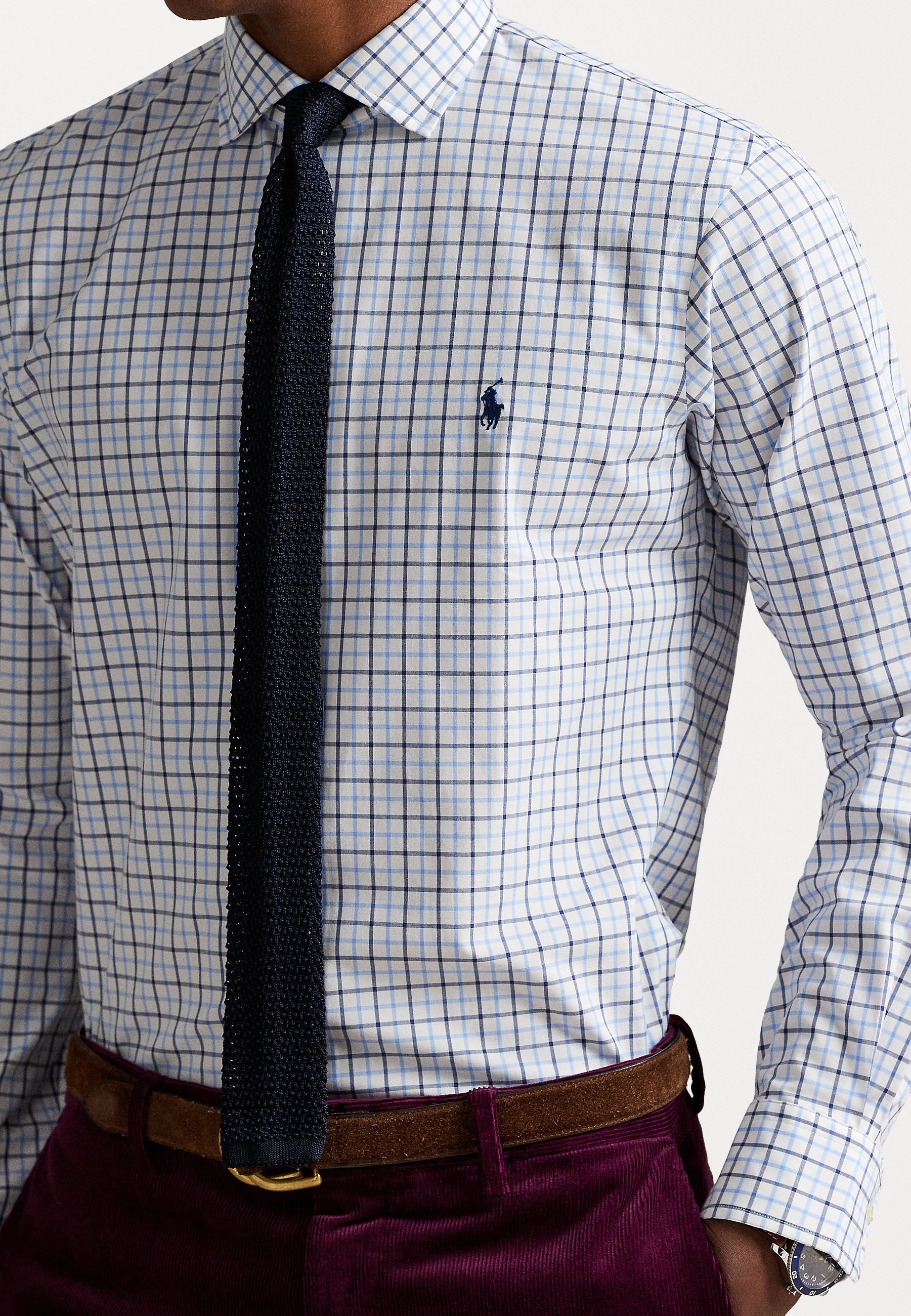 Polo Ralph Lauren CUSTOM FIT PLAID STRETCH POPLIN SHIRT - Shirt - wit/blauw