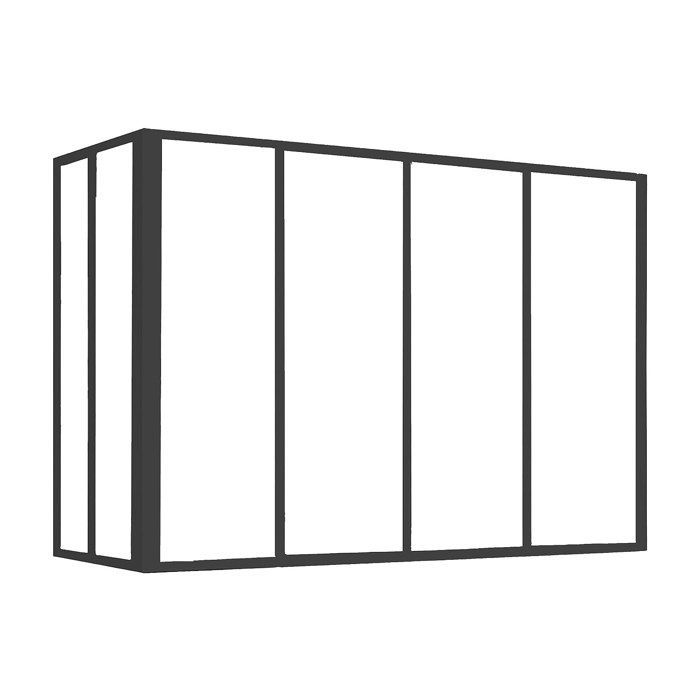 Mampara de cristal esquinera estilo taller en aluminio con recubrimiento en polvo - 120 x 60 x 105 cm - Negro - BAYVIEW