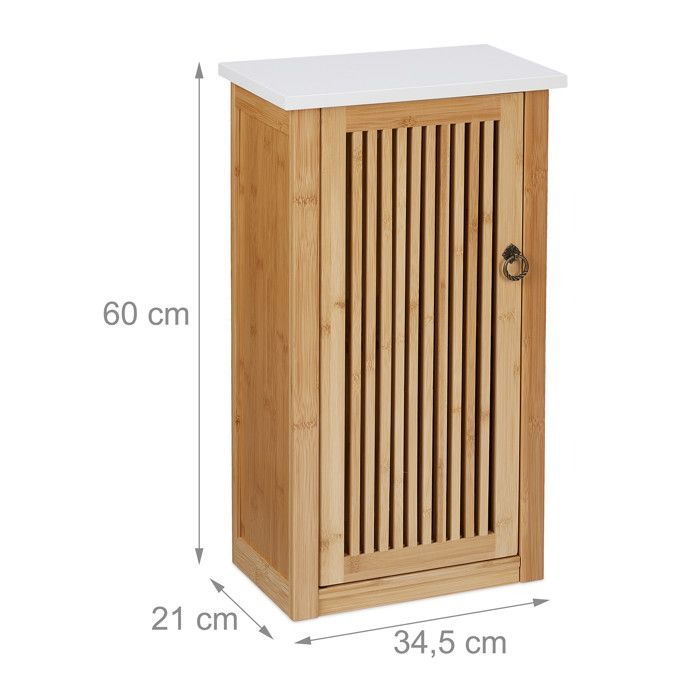 Relaxdays Badkamerkast, Wandkast met Plank, HxBxD: 60x34,5x21 cm, Bamboe & MDF, Natuurlijk - Wit