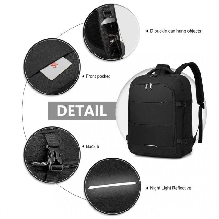 Kono Sac à Dos de Voyage 36x20x45cm Bagage à Main Approuvé comme Valise Cabine Sac pour Avion 30L Grande Capacité Homme Femme, Noir